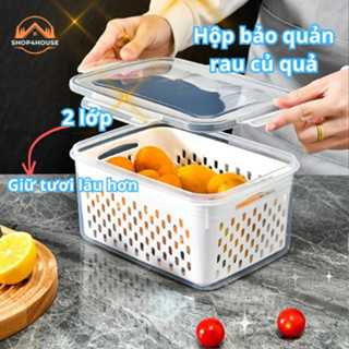 Hộp nhựa đựng thực phẩm có đáy tách nước hộp bảo quản rau củ quả trong tủ lạnh 4House