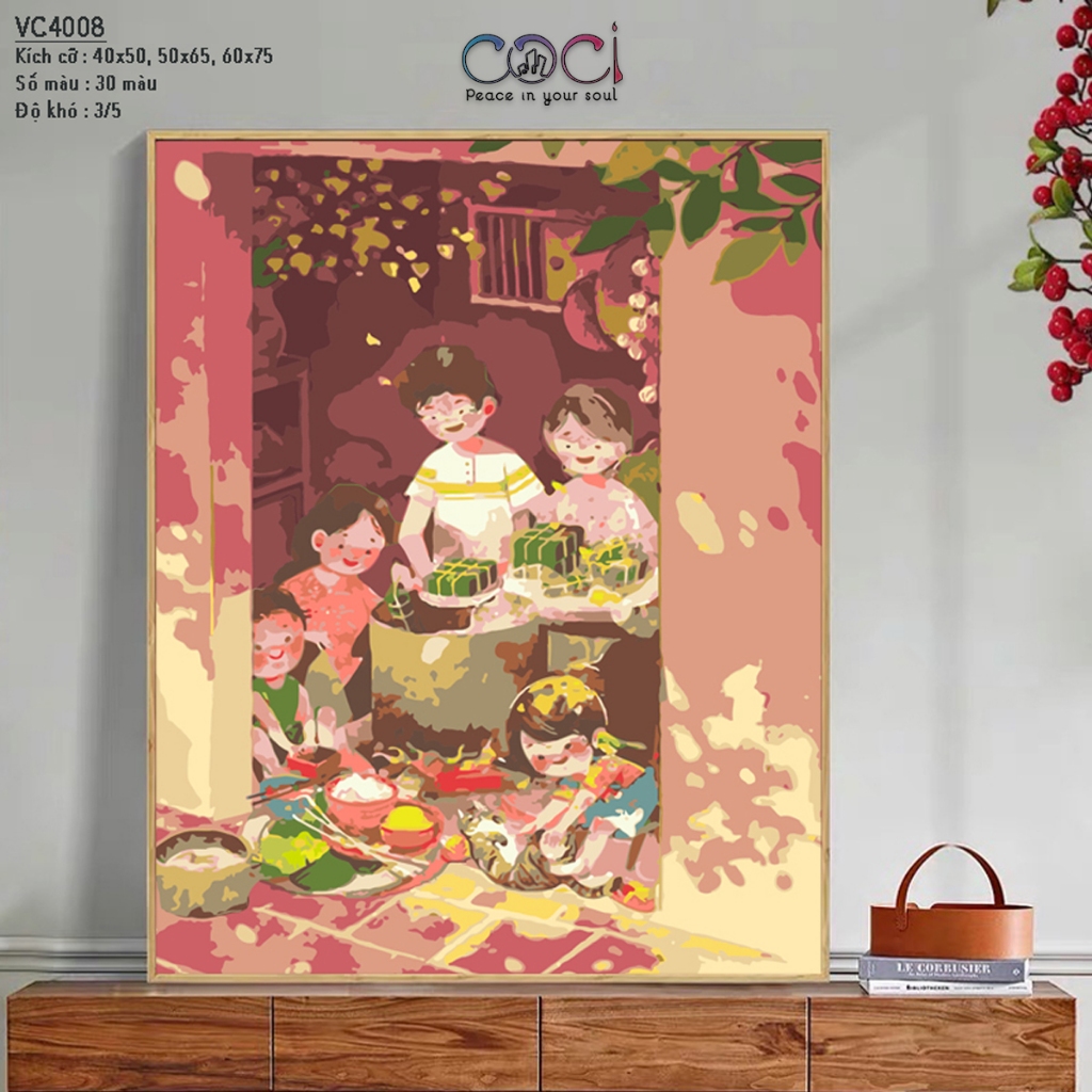 Tranh Số Hóa Tự Tô Màu Theo Số Tết Cổ Truyền Gia Đình COCI Decor Làm Quà Tặng Handmade VC4008