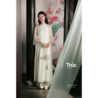 JOIE DES ROSES - Set áo dài tơ óng khuy xanh ba tà Áo Trúc và quần lụa ống rộng Quần Trúc