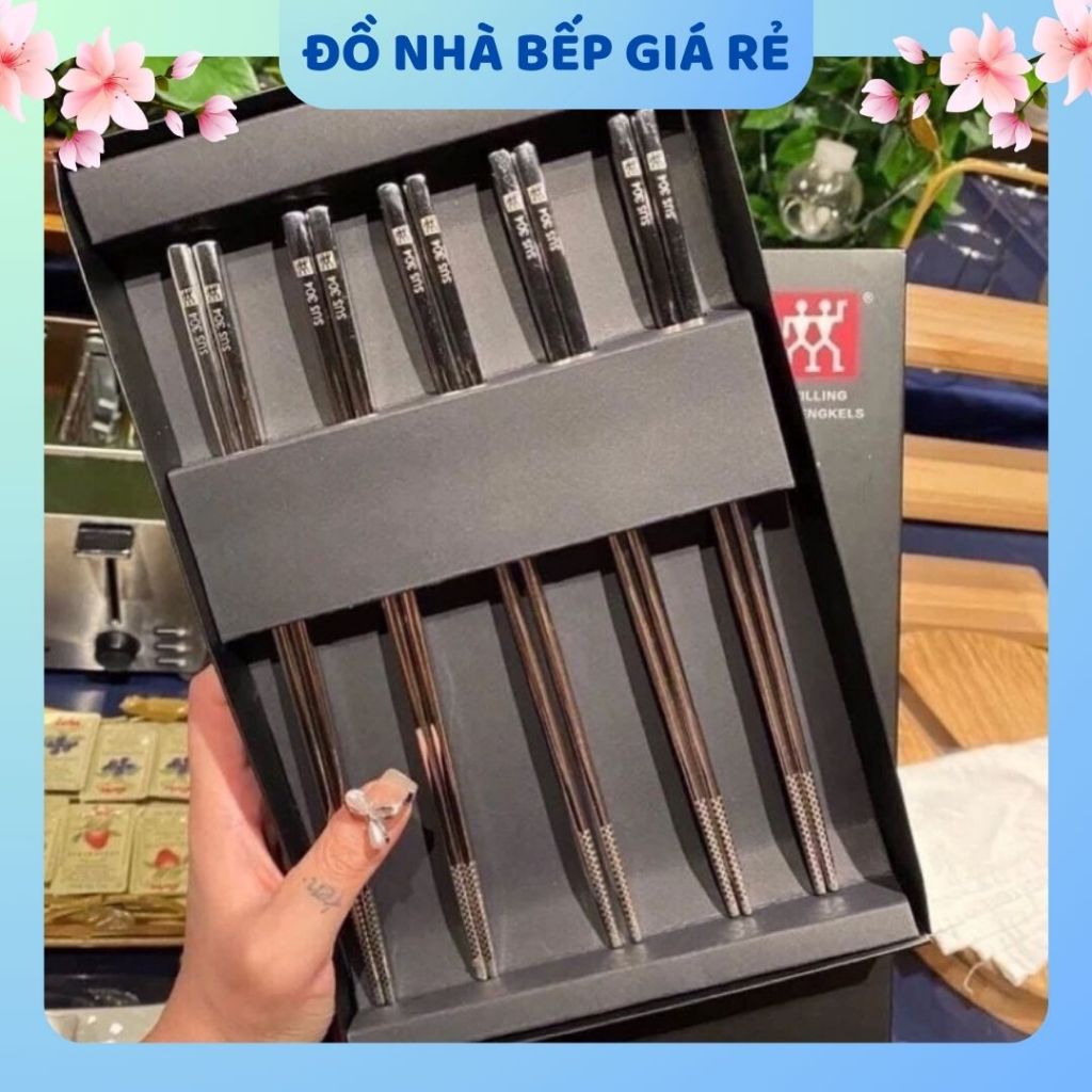 Hộp SET 5 Đũa Inox Đức SUS 304 Zwilling, Đũa Ăn Cơm Chống Trơn Trượt Hàng Loại 1 - Đồ Nhà Bếp Giá Rẻ