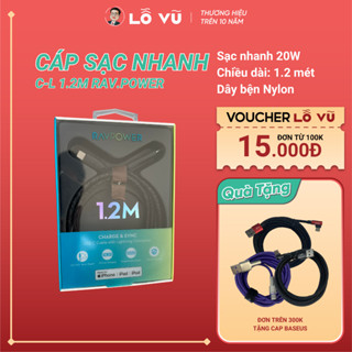 Cáp sạc nhanh PD Ra.v Power 1.2m (C-L) bọc dù, sạc nhanh 20W PD, Cap sạc điện thoại