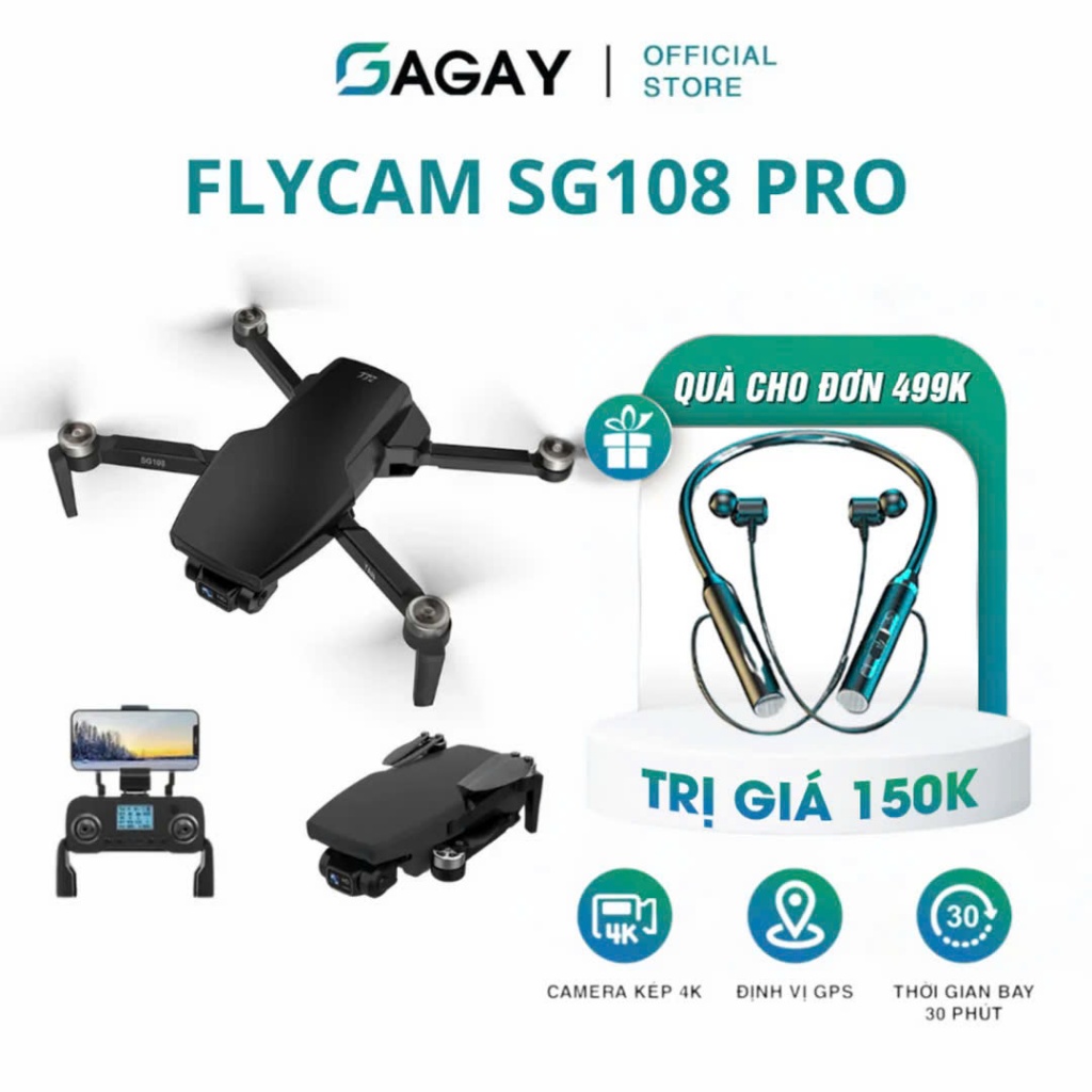 Flycam Sg108 pro camera kép 4k, flycam động cơ không chổi than định vị gps, dung lượng pin 30 phút g