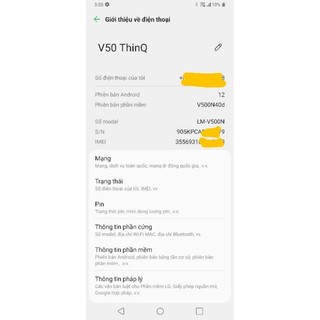 main LG v50thinQ zin sạch không dính mật khẩu - tài khoản
