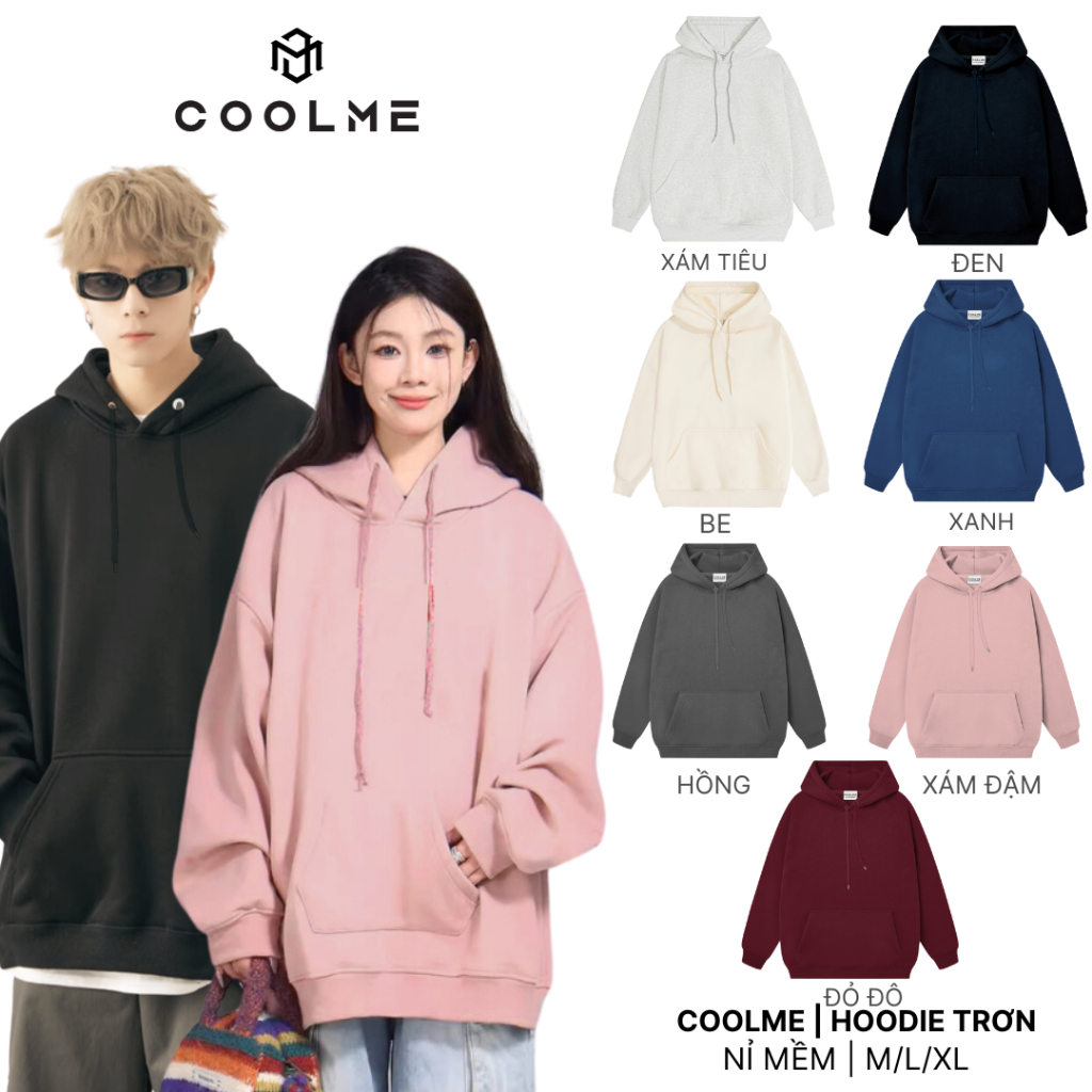 Áo hoodie nam nữ trơn Coolme, áo nỉ 2 da hoodie unisex form rộng chất dày dặn mùa đông giữ ấm - GH2