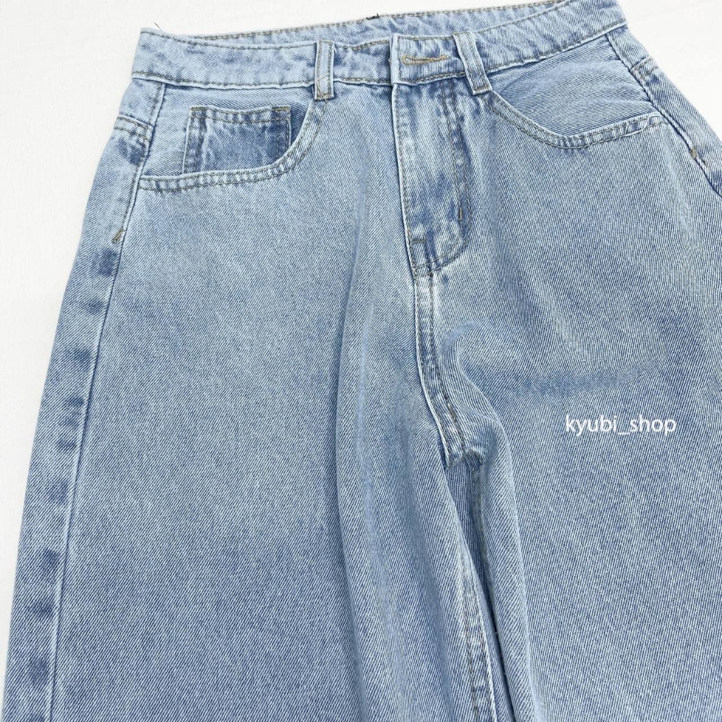 Quần Jean nữ ống rộng Ulzzang lưng cao phong cách Retro Jean xanh nhạt [Có Bigsize]- Jean Baggy Kyubi JR21F