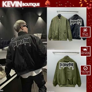 Áo gió Bomber Nam Nữ Purpose Thêu Da Phối Khóa Túi Tay Lót Trần Bông Cam Nổi Bật SS 2025 AK208