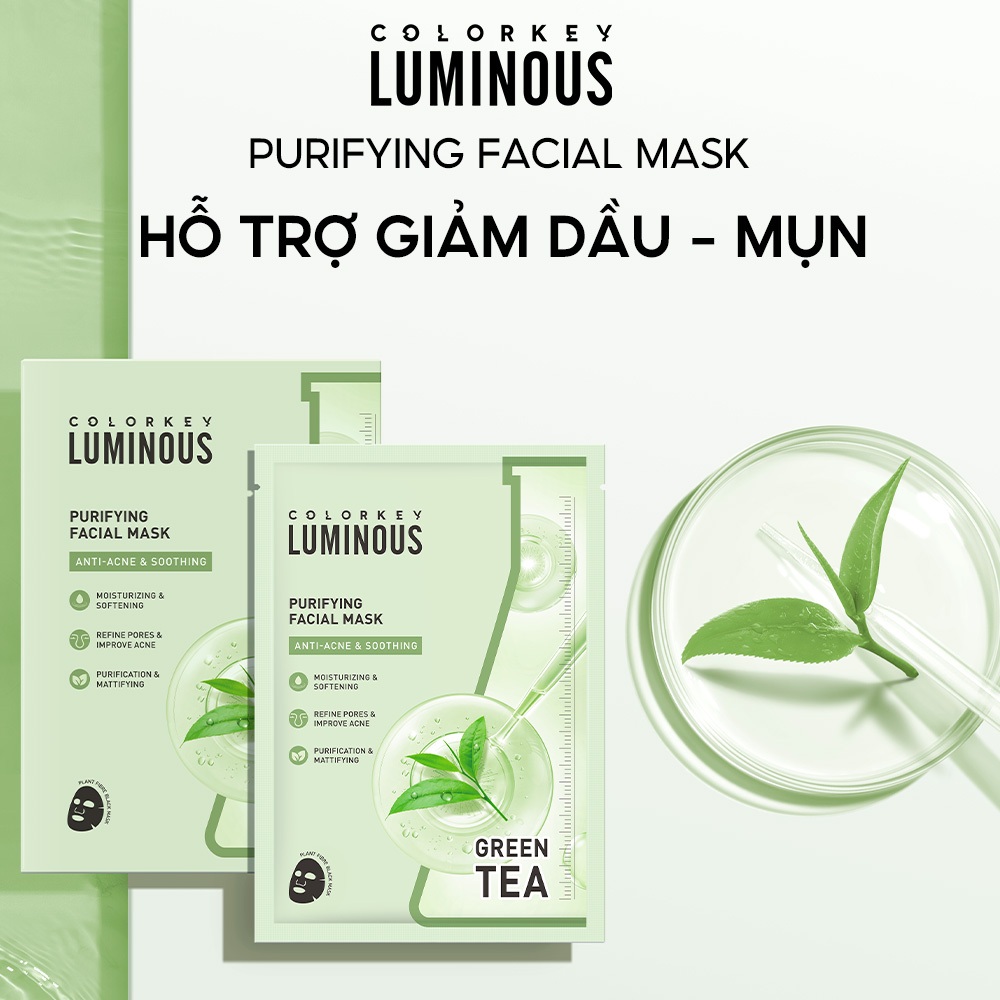 Mặt Nạ COLORKEY LUMINOUS | Vitamin B5/ Vitamin B3/ Trà xanh/ PDRN| Hỗ trợ dưỡng ẩm, sáng da, giảm dầu mụn| 10 miếng/Hộp | BigBuy360 - bigbuy360.vn