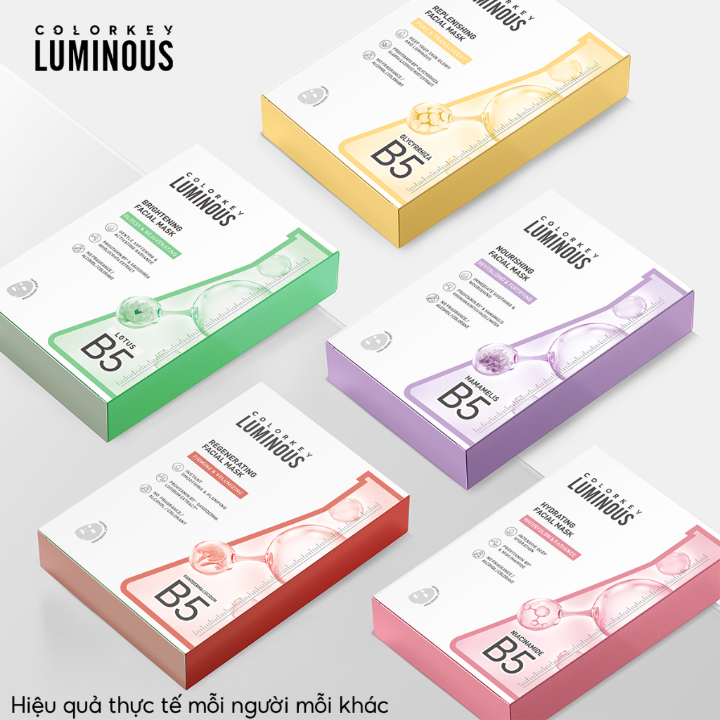 Mặt Nạ COLORKEY LUMINOUS | Vitamin B5/ Vitamin B3/ Trà xanh/ PDRN| Hỗ trợ dưỡng ẩm, sáng da, giảm dầu mụn| 10 miếng/Hộp | BigBuy360 - bigbuy360.vn