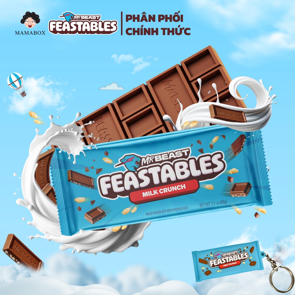 [Chính Hãng] Kẹo Socola Feastables MrBeast Phiên Bản Mới Vị Bỏng Gạo Thanh 60g