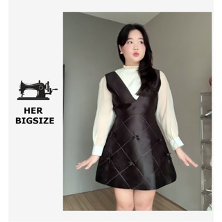 Bigsize - Set váy yếm đính nơ kèm áo lụa tay dài cực sang cho nàng chuppy-H053