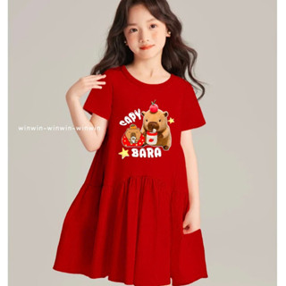 Đầm Thun Xoè Nhún Ly In Hình Capybara Điệu Đà Cho Bé Gái Nexxi