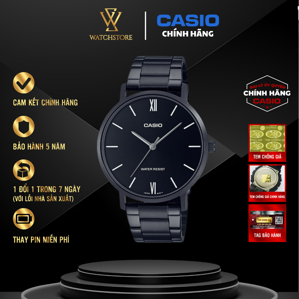 Đồng Hồ Nam MTP-VT01B-1BUDF Màu Đen Cá Tính Sang Trọng Mặt Kính Khoáng 40mm Chống Nước Dây Kim Loại Chính Hãng Casio