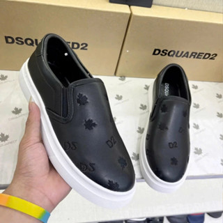 Giày slipon lười nam DSQ da Pu thêu logo chữ D2 lá phong monogram đế cao su thiên nhiên non basic boy phố
