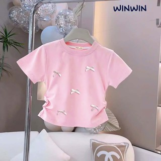 Áo Thun Croptop Kiểu Rút Eo Đính Nơ Nhí Hottrend Bé Gái Nexxi