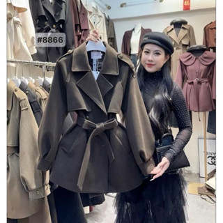   4 MÀU   sẵn  Áo khoác dạ trần bông cúc đồng đai eo dáng lỡ hàng QCCC 8866 