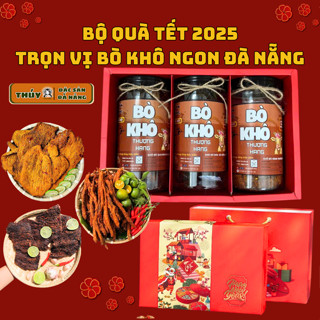 Bộ Quà Tết 2025 Gồm 3 Vị Bò Khô Ngon Đà Nẵng Gần Gũi Thân Thương Ý Nghĩa Sang Trọng Nhà Thúy Đặc Sản Đà Nẵng