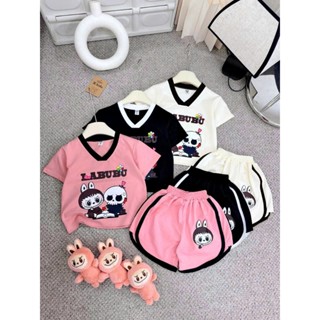2-14 TUỔI. Bộ cộc tay mùa hè cho bé gái in hình labubu vải cotton (không kèm gấu) M14
