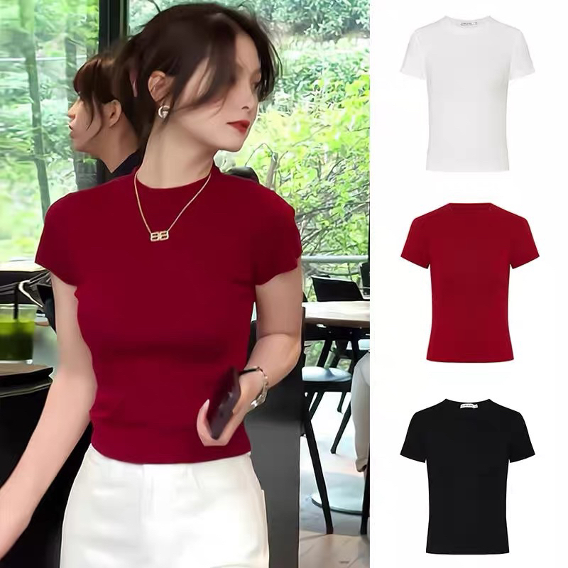 ÁO THUN NỮ ÔM BODY CỔ TRÒN COTTON MỊN CỘC TAY THẮT EO TÔN DÁNG QUYẾN RŨ MÁT MẺ MÙA HÈ NỮ m666 | BigBuy360 - bigbuy360.vn
