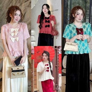 BIGSIZE HIẾU HIẾU (55-100KG) - Set bộ đồ lam truyền thống Áo phối 3 nơ + Quần lụa dài dễ thương S473