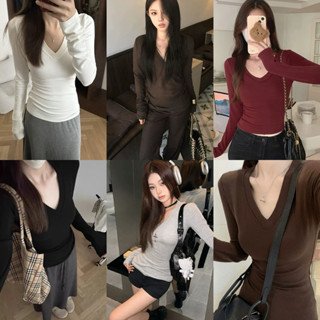 [ XẢ HÀNG ] Áo thun nữ dài tay cổ tim chất cotton không pha nilon giữ nhiệt ôm body T28 Samsu.clothing_Saigon