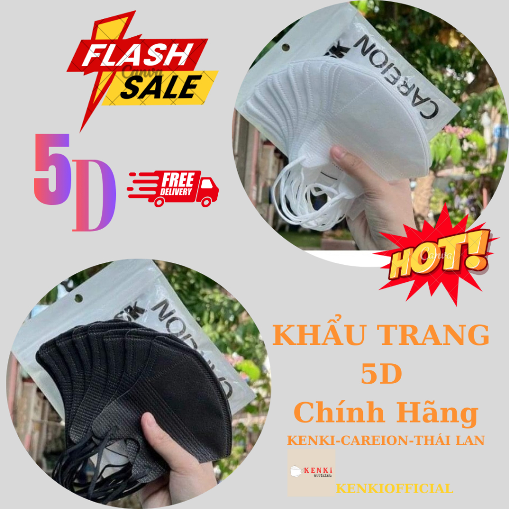 Combo 200 Cái Khẩu Trang 5D KENKI Chính hãng 3 lớp Kháng khuẩn, dày dặn cao cấp