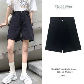  Quần short jean kaki nữ lưng cao màu đen trắng xanh Ulzzang  Có bigsize - Jean đùi ngố Kyubi JN21B 