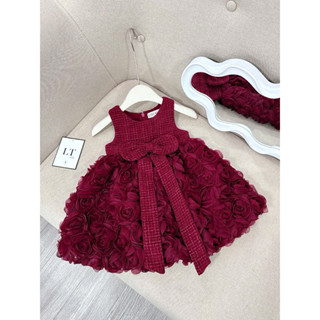 Váy Bé Gái, Váy Dạ Đính Nơ Ren Hoa Hồng LT Xinh Xắn Cho Bé Gái