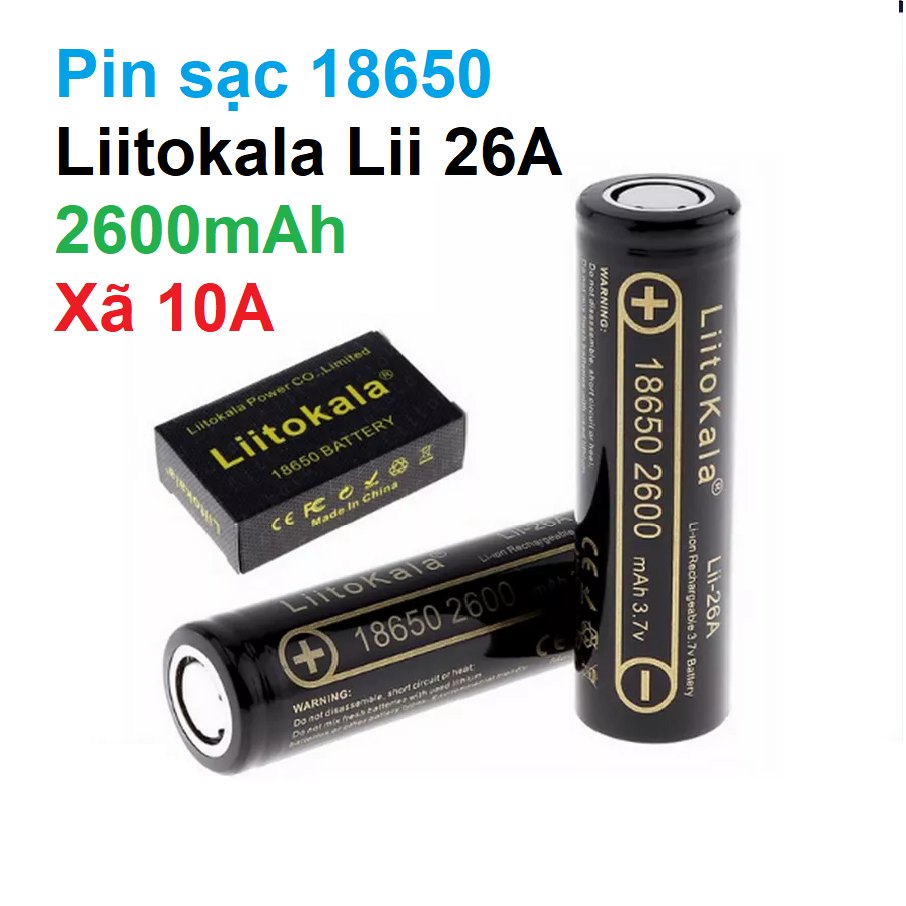 [P64] Pin sạc 18650 LiitoKala lii-26A 18650 2600mAh