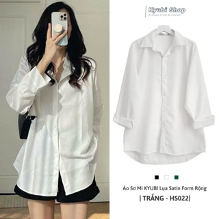 Áo Sơ Mi Trắng Đen Trơn Form Rộng Nam Nữ Unisex - Áo SOMI Ulzzang đi học sinh KYUBI HS022