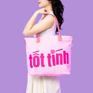 Túi Tote Quai Da Cao Cấp In Chữ Tốt Tính Đựng Vừa Laptop 15 inch Có Khoá Kéo Đứng Form Có Dây Đeo Chéo Tò Te Tí
