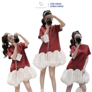 Váy đầm nữ dáng xòe cổ sơ mi phối bèo hót trent cực sang chảnh cho nàng diện đi chơi lễ tết DH STUDIO