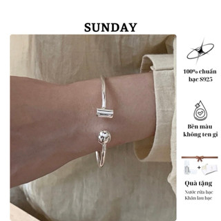 Kiềng Vòng Tay Bạc Thật S925 Hình Học Cá Tính Unisex-Sunday