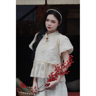 [A2266] ÁO REN BABYDOLL CỔ TÀU THÊU HOA NỔI metwo.dearu - Áo ren voan kiểu cách điệu cổ nơ tay bồng ulzzang tiểu thư HQ