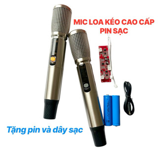 Micro loa kéo cao cấp KS2222 màu trắng bạc, hợp kim toàn phần, hát nhẹ, chống hú, micro cổ chày
