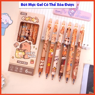 6 Cây Bút Gel Xoá Được Capybara, Gấu Trúc Dạng Bấm Hộp, Bút Bi Xóa Được Mực Xanh, Mực Đen  Nhiều Mẫu Cute
