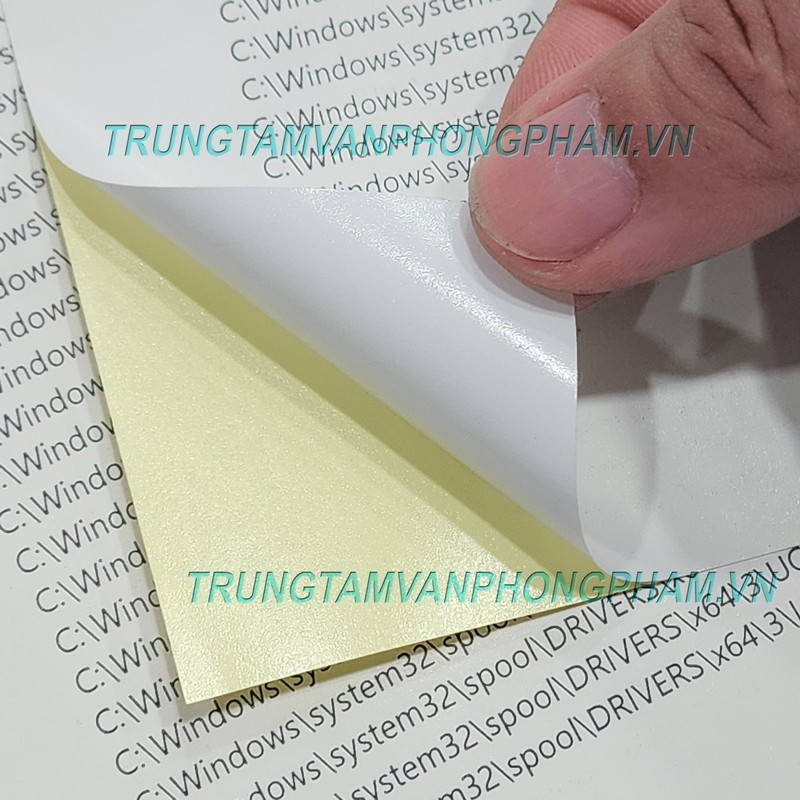 Xấp 100 tờ giấy decal A4 mặt trắng đế vàng