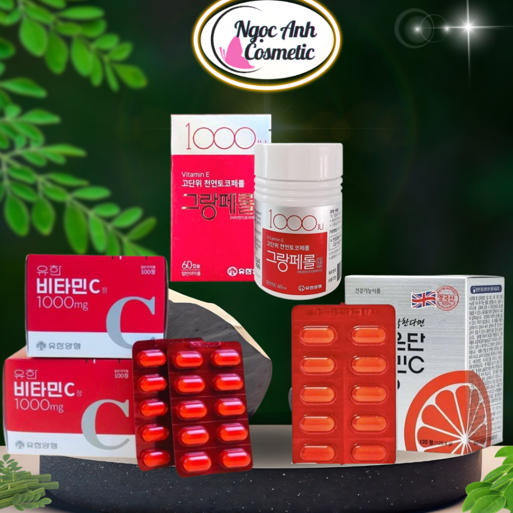 [Yuhan] Viên uống vitamin E 1000IU hộp 60 viên - Vitamin C 1000mg hộp 100 viên- Vitamin C Eundan 120