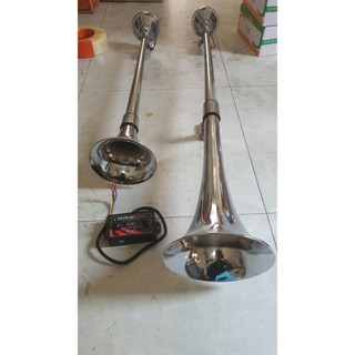 Combo Nhài cùng Còi hơi inox 70 phân và 1 mét điện áp dùng chung 12/24V. Còi dùng cho xe có bình hơi