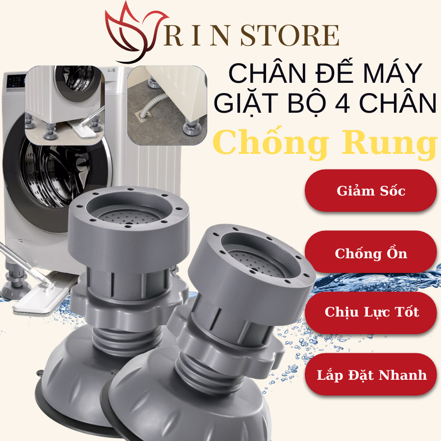 Chân Kê Máy Giặt Bộ 4 Chân Đế Máy Giặt Chống Rung Chống Trơn Trượt Có Thể Điều Chỉnh Tăng Giảm RIN