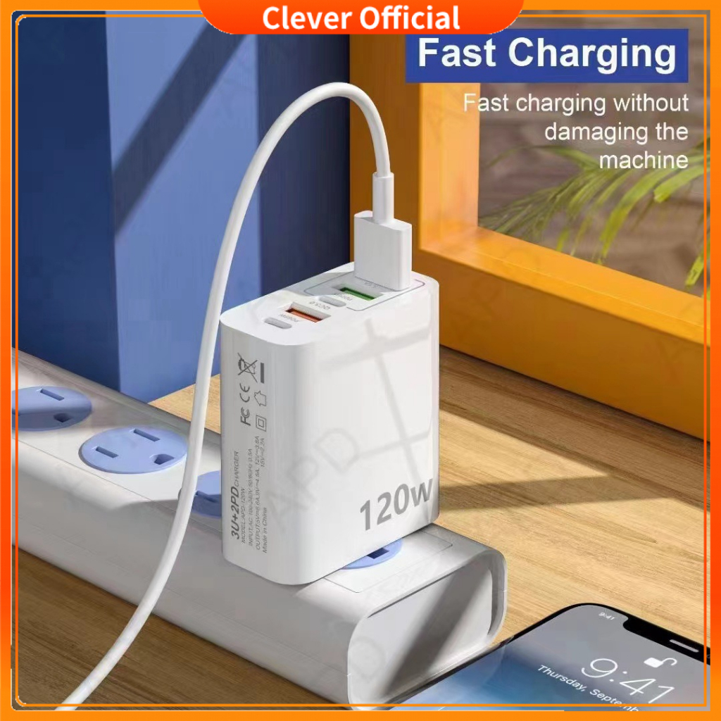 Cốc Sạc Nhanh Travel Charger 120W GaN 5-Port Fast Charger Set ( 3 USB + 2 Type C)