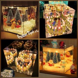 Hộp Đèn Giáng Sinh, hộp đèn valentine handmade, set đèn tráng gương 2 chiều KT 10x10cm trang trí Noel, quà tặng