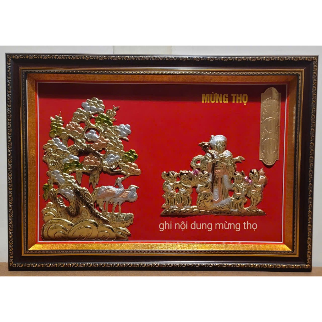 TRANH MỪNG THỌ BẰNG ĐỒNG VÀNG -THỌ ÔNG -THỌ BÀ - THỌ SONG