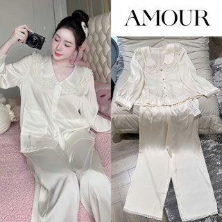  SP034 Set bộ lụa kem cổ sen Set lụa tiểu thư dài tay cao cấp tag Ly Ly 