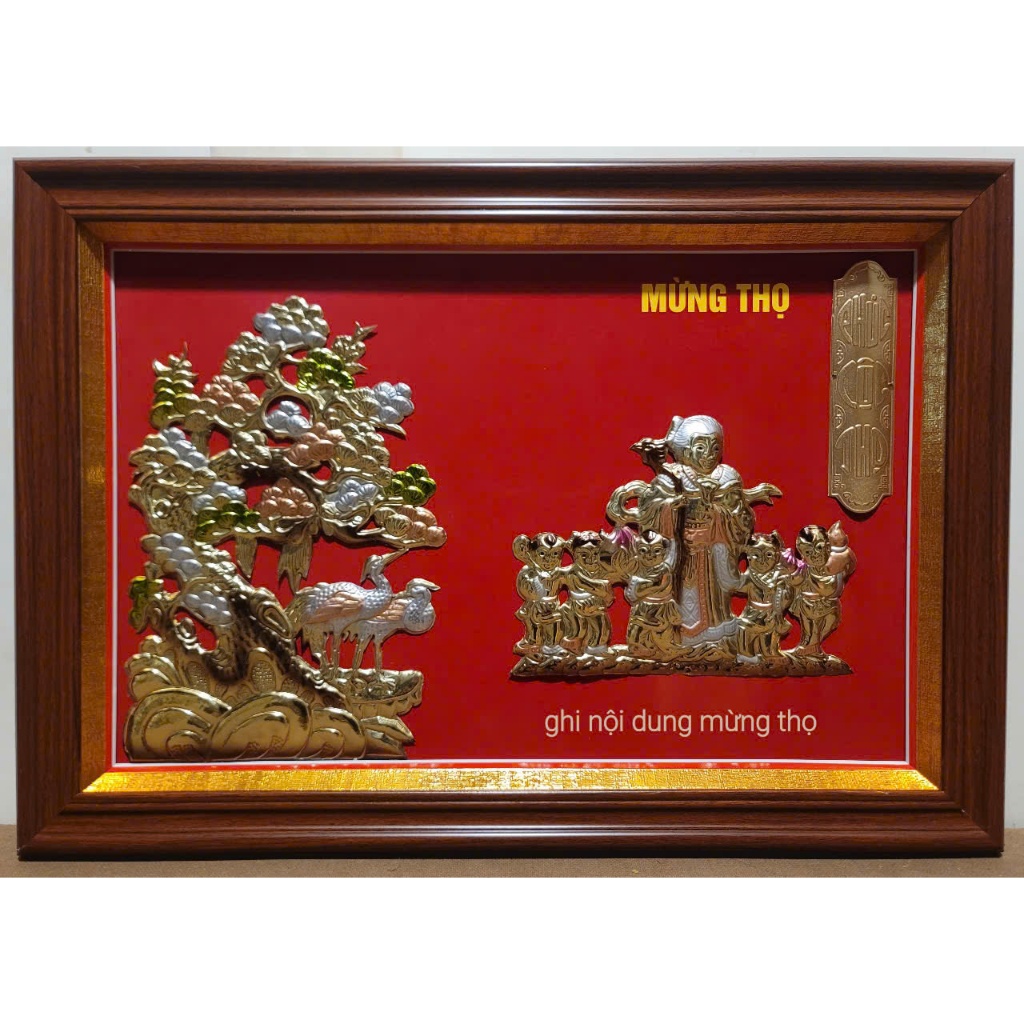 TRANH MỪNG THỌ BẰNG ĐỒNG VÀNG -THỌ ÔNG -THỌ BÀ - THỌ SONG