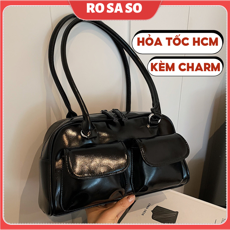 Túi xách nữ ROSASO đỏ đeo vai, giỏ kẹp nách đen lớn to mẫu mới 2025 phong cách thời trang TX134