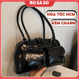 Túi xách nữ ROSASO đỏ đeo vai, giỏ kẹp nách đen lớn to mẫu mới 2025 phong cách thời trang TX134