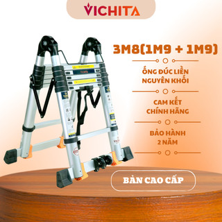 [Thang Chữ A] Thang Nhôm Rút Đôi Chữ A Dài 3M8 Chính Hãng VICHITA ( 1M9 + 1M9) - Phiên Bản Cao Cấp , Có bánh xe