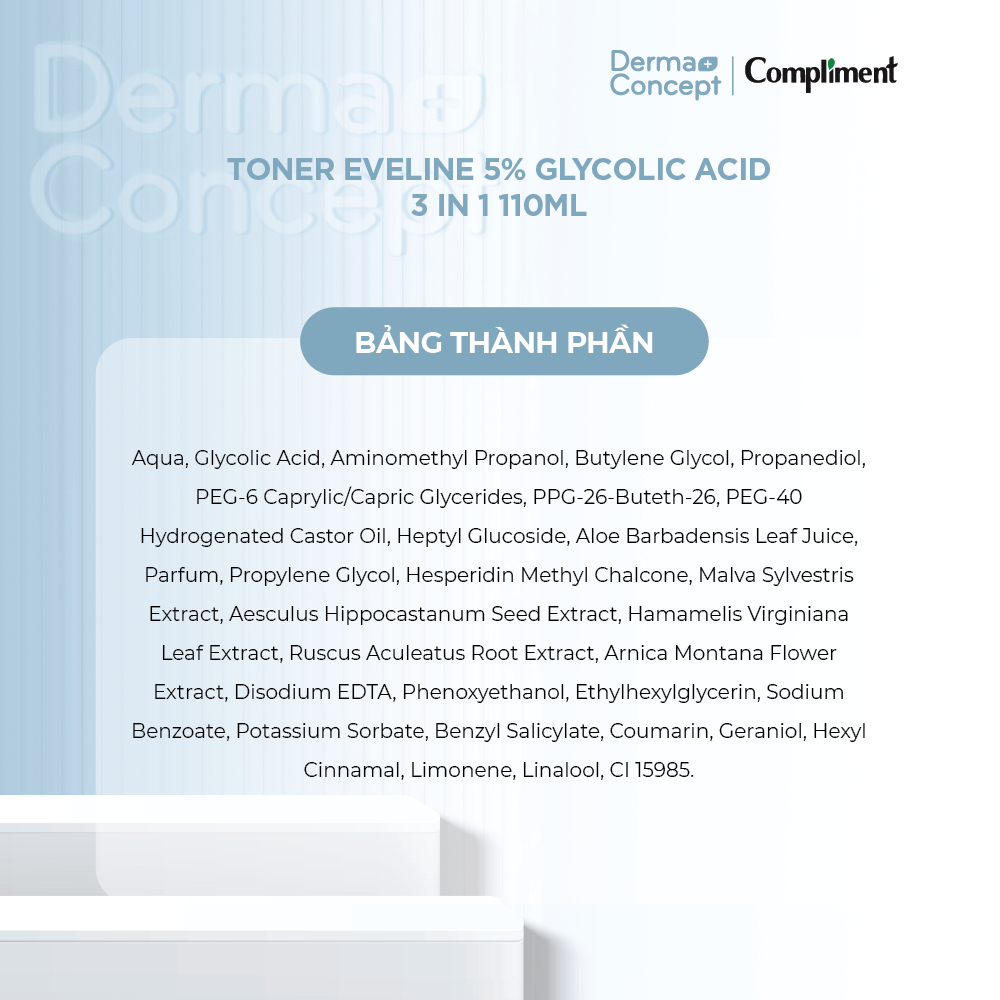 Toner Eveline 5% Glycolic Acid 3 in 1 cấp nước, làm da căng bóng 110ml