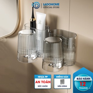  Giá để bàn chải và kem đánh răng LAODHOME W8288 kèm cốc súc miệng dán tường nhựa PP nguyên sinh an toàn 