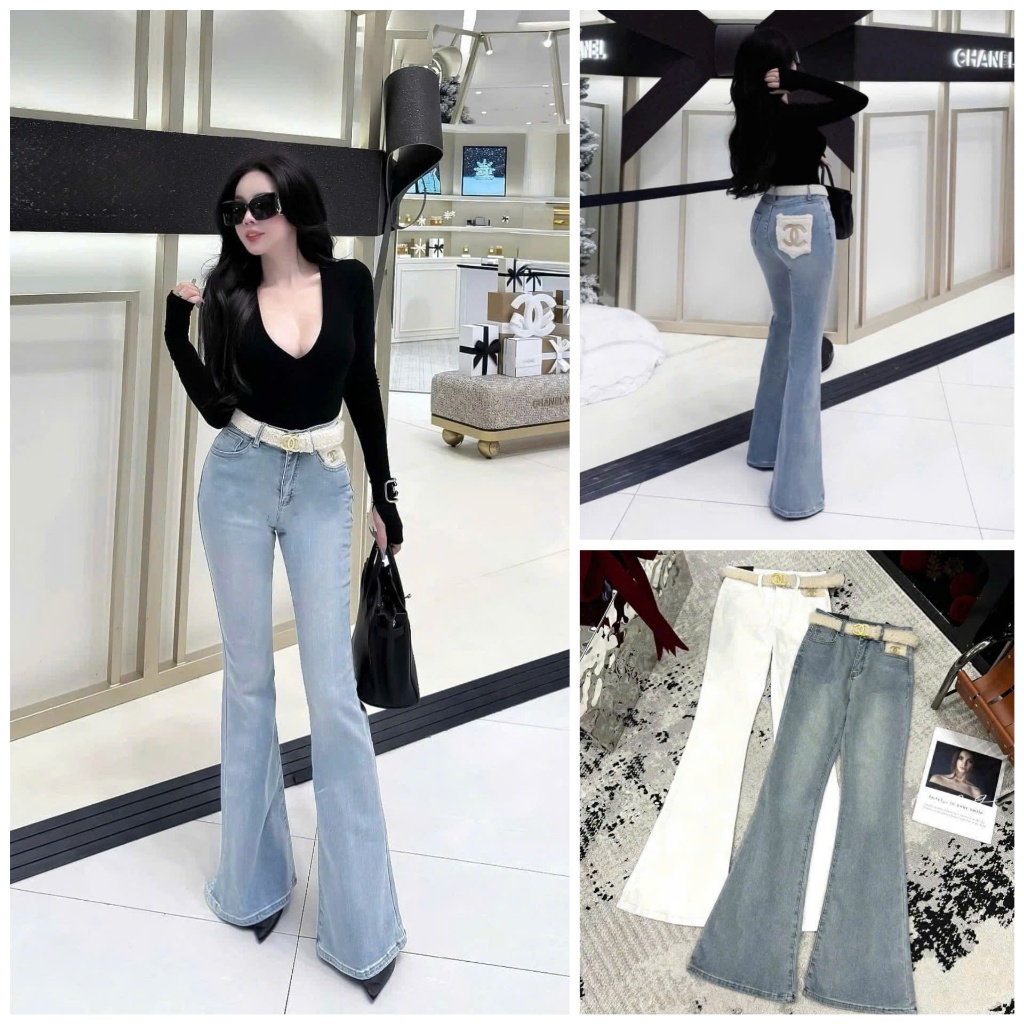  Quần dài jeans denim bò ống loe  túi lông X kèm đai QCCC QCL1 QD0559 33713 